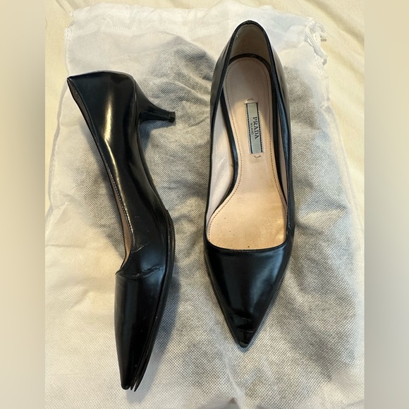 PRADA Safiano leather pointy toe black kitten heel sz 36 - Picture 2 of 10